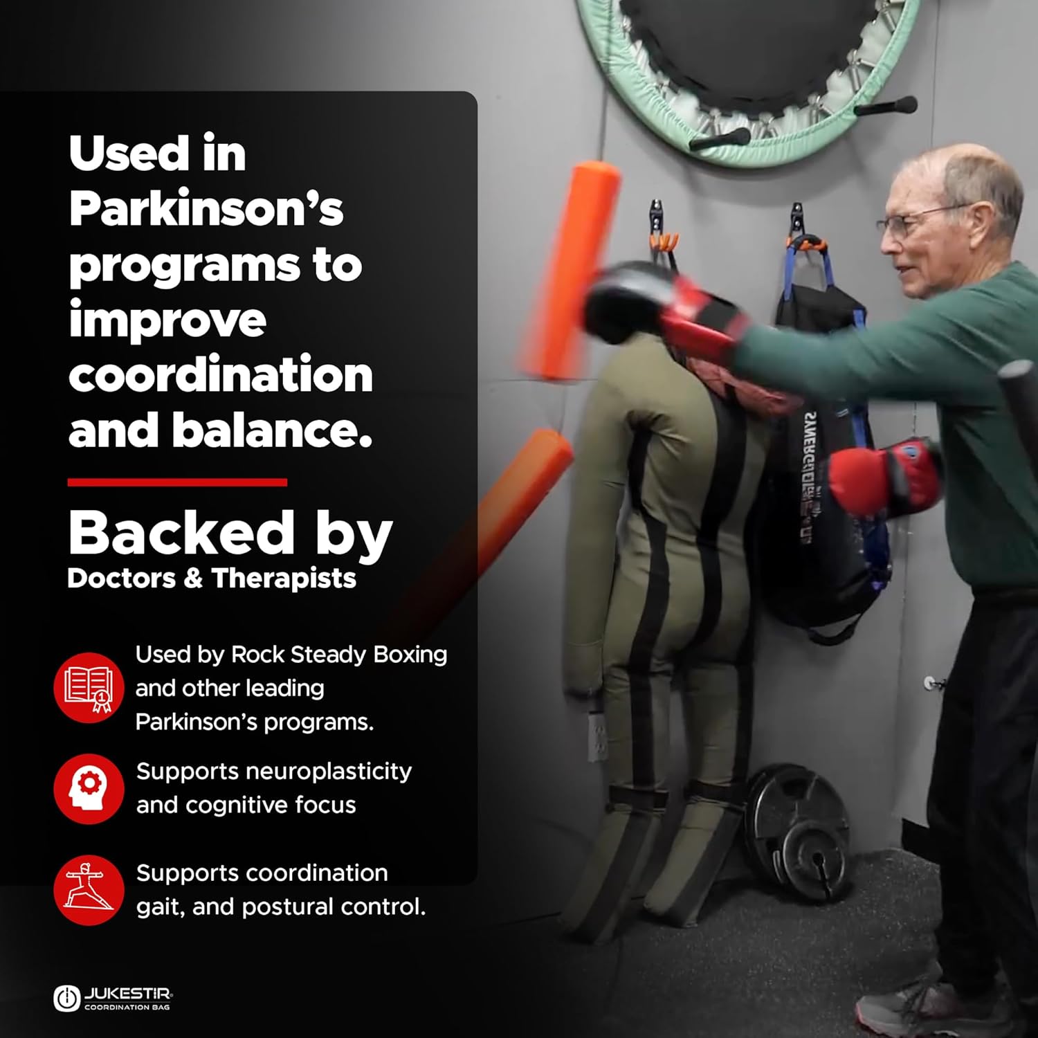 Jukestir® Therapy Boxing Bag for Parkinson’s | Neurorehabilitation Device for Motor Skills and Cognitive Training | Parkinson’s Aid for Home and Clinics