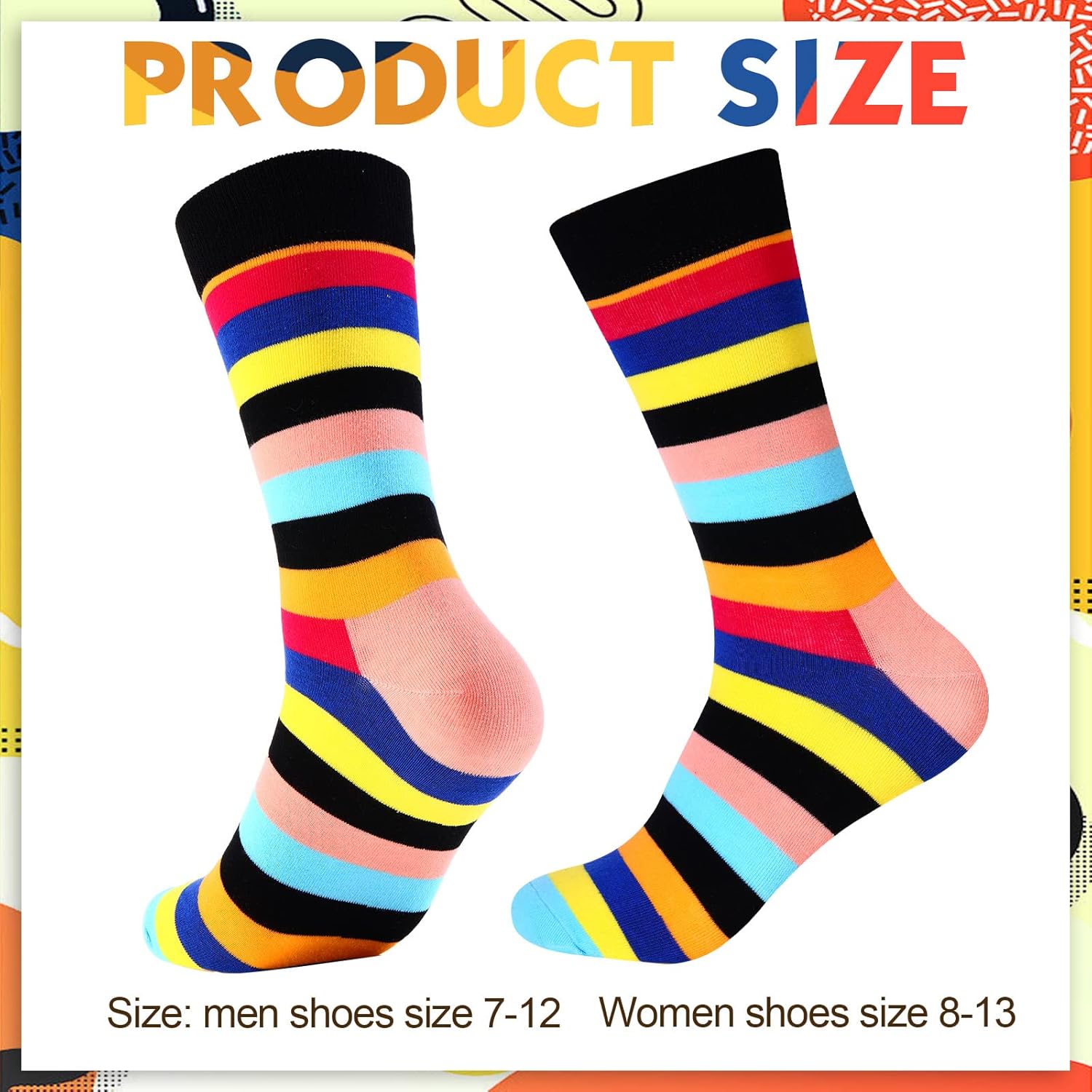 15 Pairs Mens Striped Dress Socks Colorful Funny Casual Socks Soft Cotton Patterned Sock Bulk for Men Women - Image 3