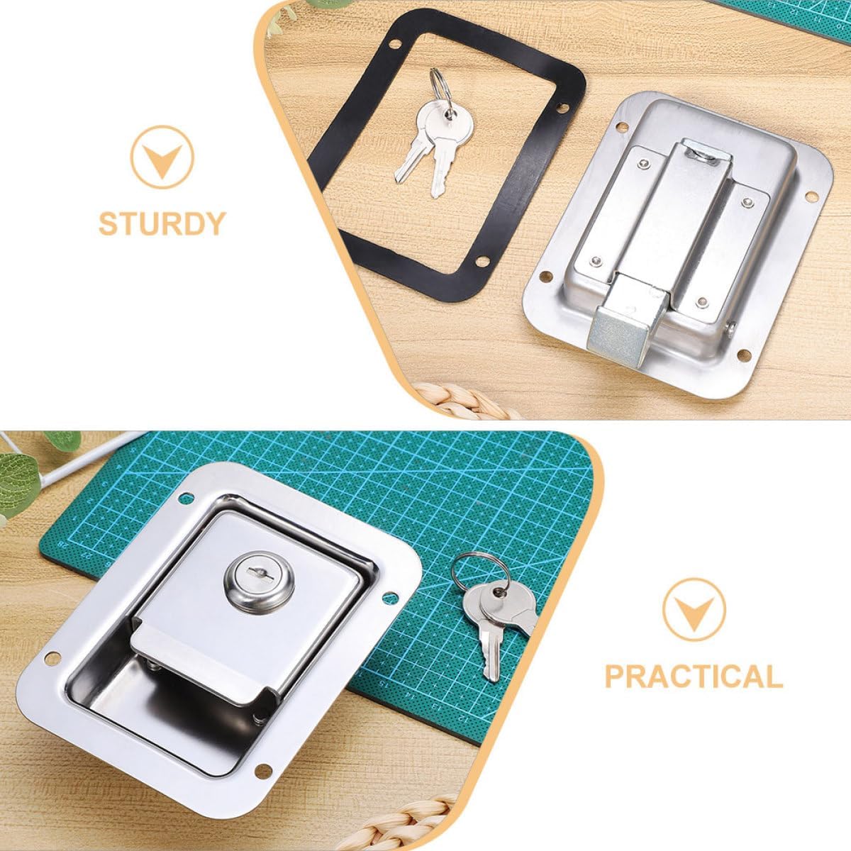 Flush Mount Trailer Lock Set with Paddle Handle, Camping and Marine Door Latch for Rvs, Boats, and Special Vehicles, Anti-Rattle Vehicle Paddle Lock Replacement