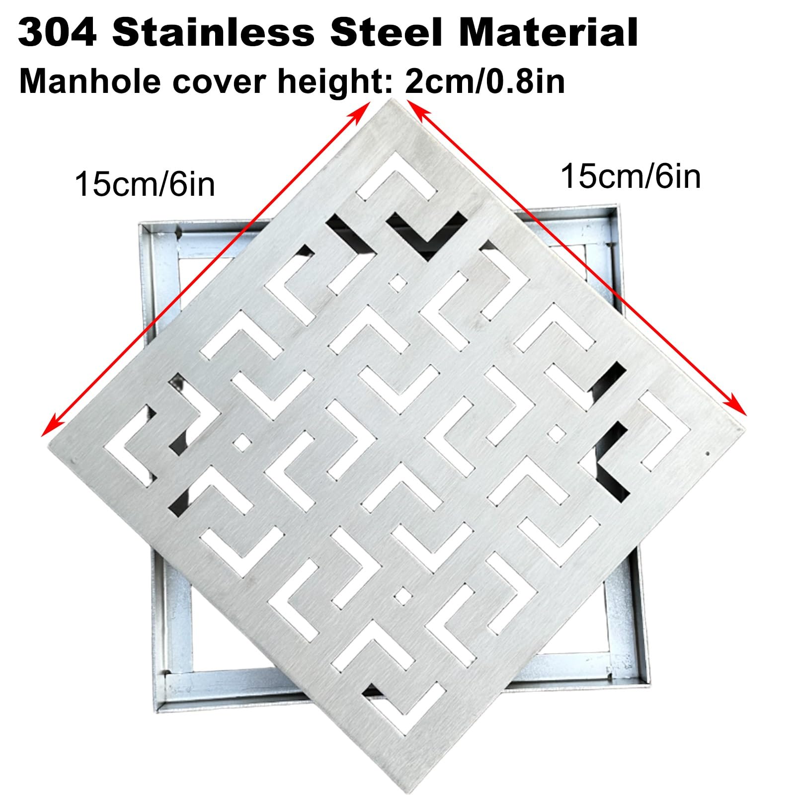 Mini 15 x 15 cm stalowa kwadratowa osłona odpływu podłogowego – ruszt na patio, do łazienek, ogrodów i ulic – żywica rdzawa, odpływ solut