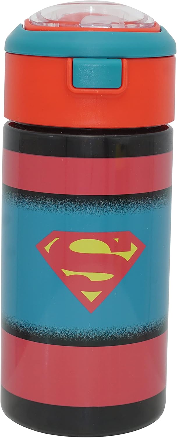 HOVUK Superman Kids Water Bottle 500ml, Tritan Drinks Bottle with Lid Freezer Safe, Push Button Sports Water Bottle Gifts for Kids 3+Years