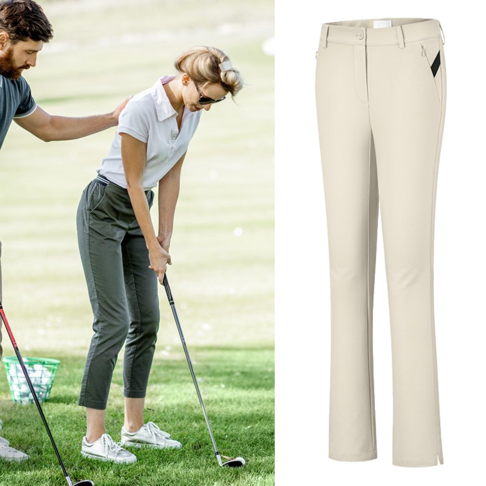 Pantalones de golf para mujer,Pantalones de golf para mujer,Pantalones sin cordones con bolsillos con cremallera - Pantalones de golf acampanados Pantalones elásticos de secado rápido de talle