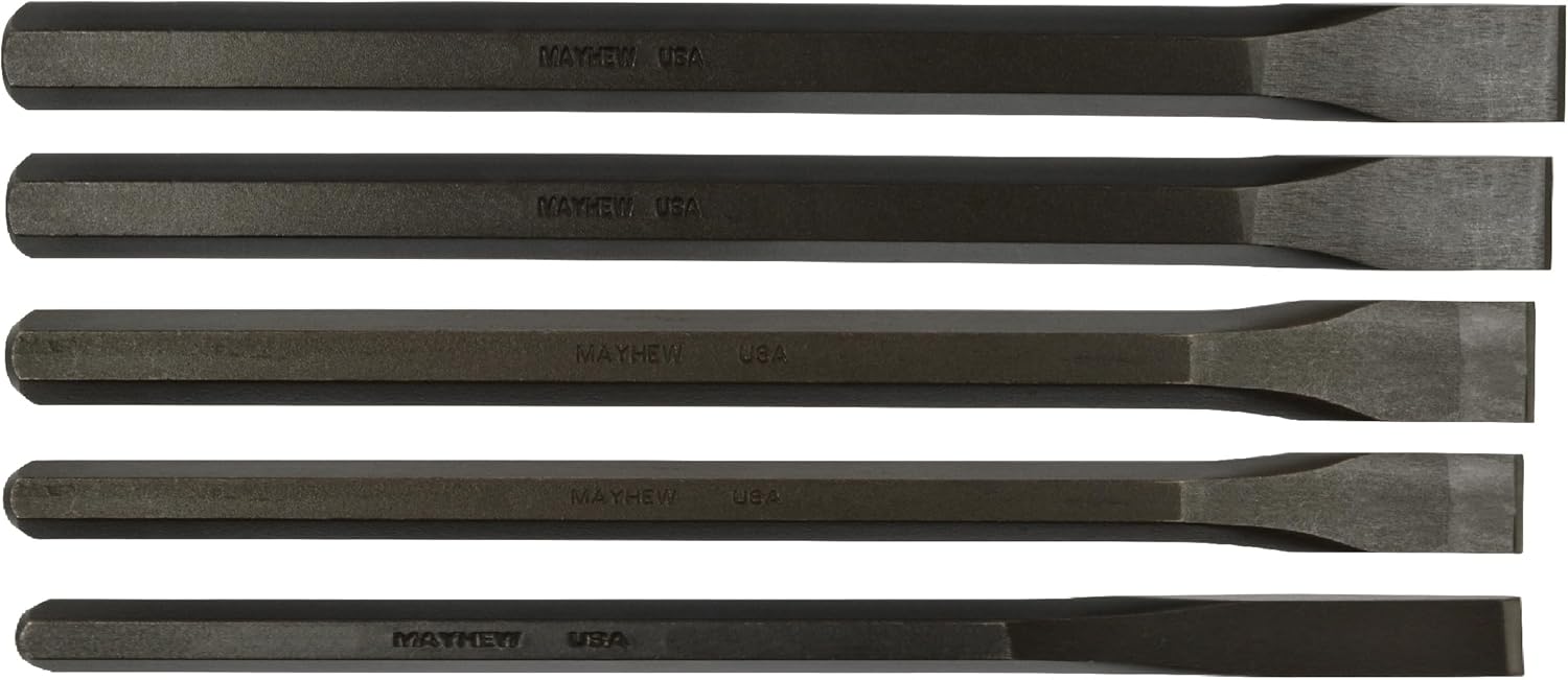 Mayhew 61512 Hardened Steel Long Cold Chisel Set, 5-Piece,Black