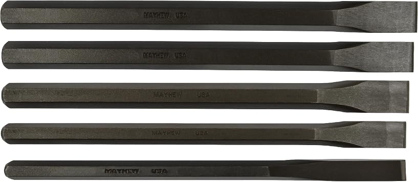 Mayhew 61512 Hardened Steel Long Cold Chisel Set, 5-Piece,Black