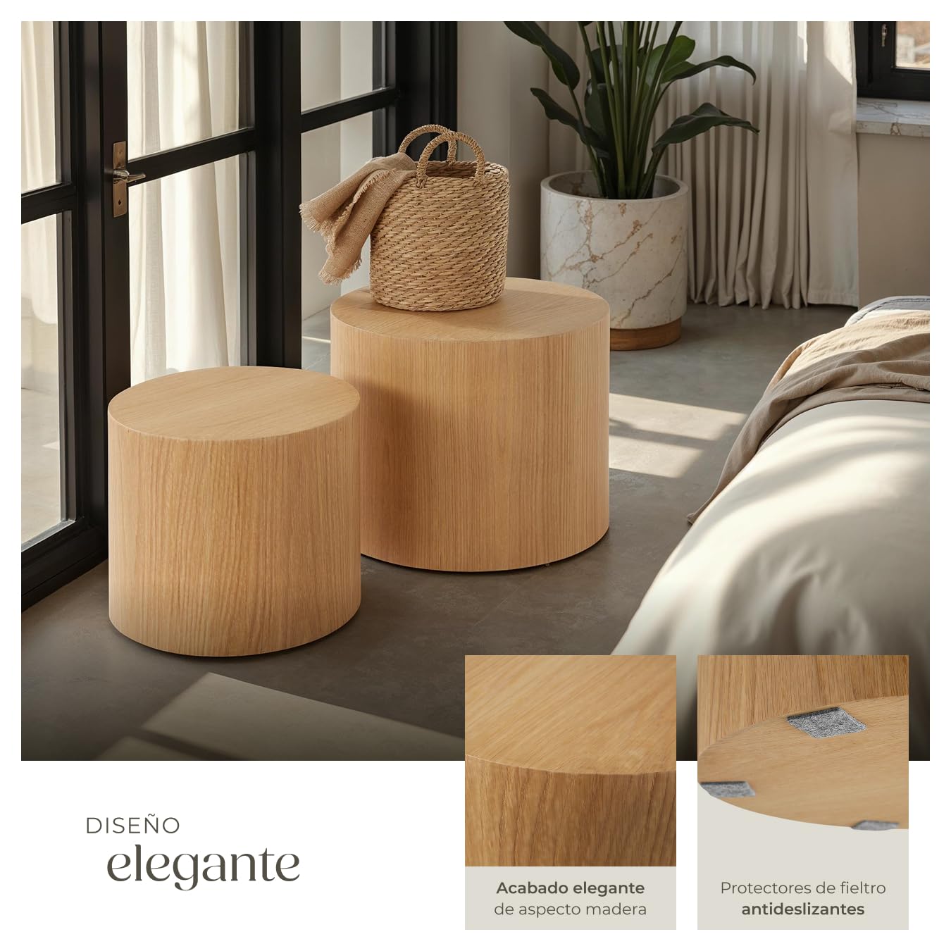 tectake® Juego de mesas auxiliares Redondas, Mesa Redonda pequeña Ideal como Mesa Auxiliar Salon, Mueble Auxiliar Salon, mesas Redondas Estilo Moderno - Roble Claro