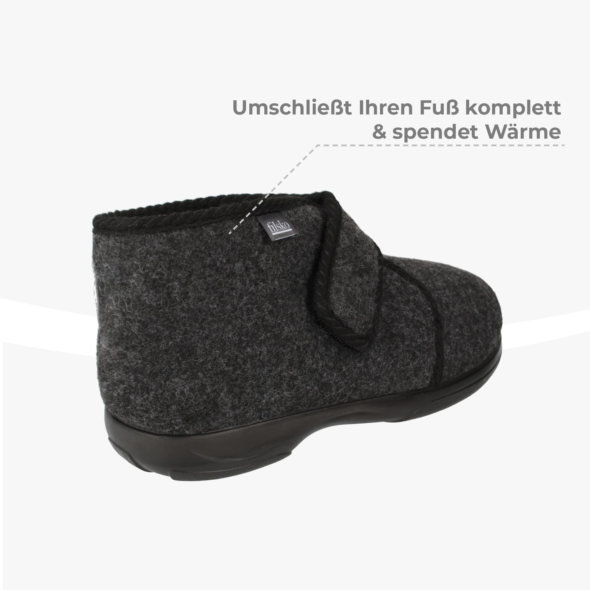 Hedlunda - Hausschuhe - Schafwolle - warm & weich - Klettverschluss - biegsam - grau/weiß - 36 bis 46 EU