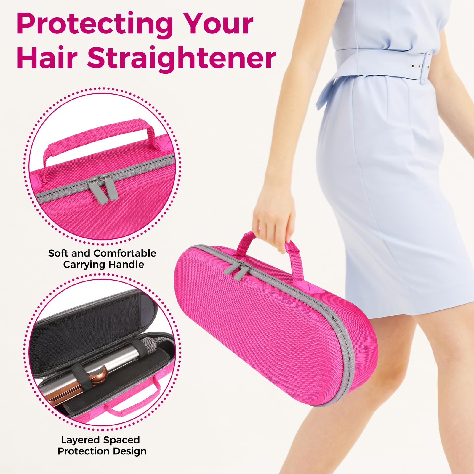 Custodia per piastra per capelli compatibile con Airstrait HT01, custodia protettiva da viaggio per piastra per capelli (rosa)