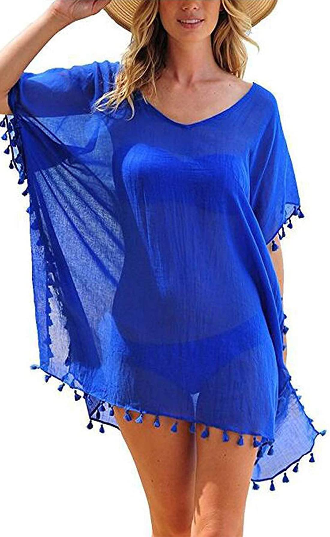 heekpek Vestido de Playa Traje de Baño Camisolas y Pareos Playero con Borla para Verano Bikini Cover up
