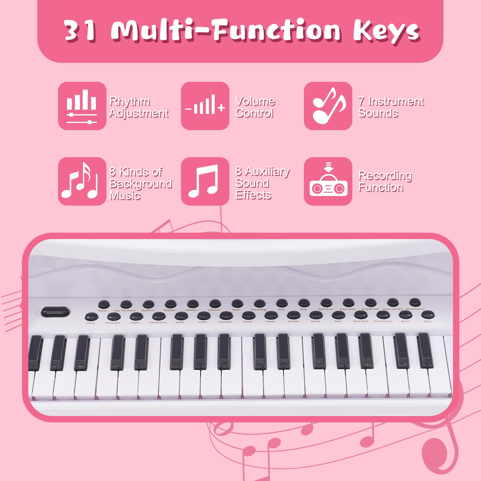 Clavier de Piano pour Enfants, 37 Touches avec Microphone Rotatif à 360 °, Jouets Éducatifs Multifonctions Électroniques Portable