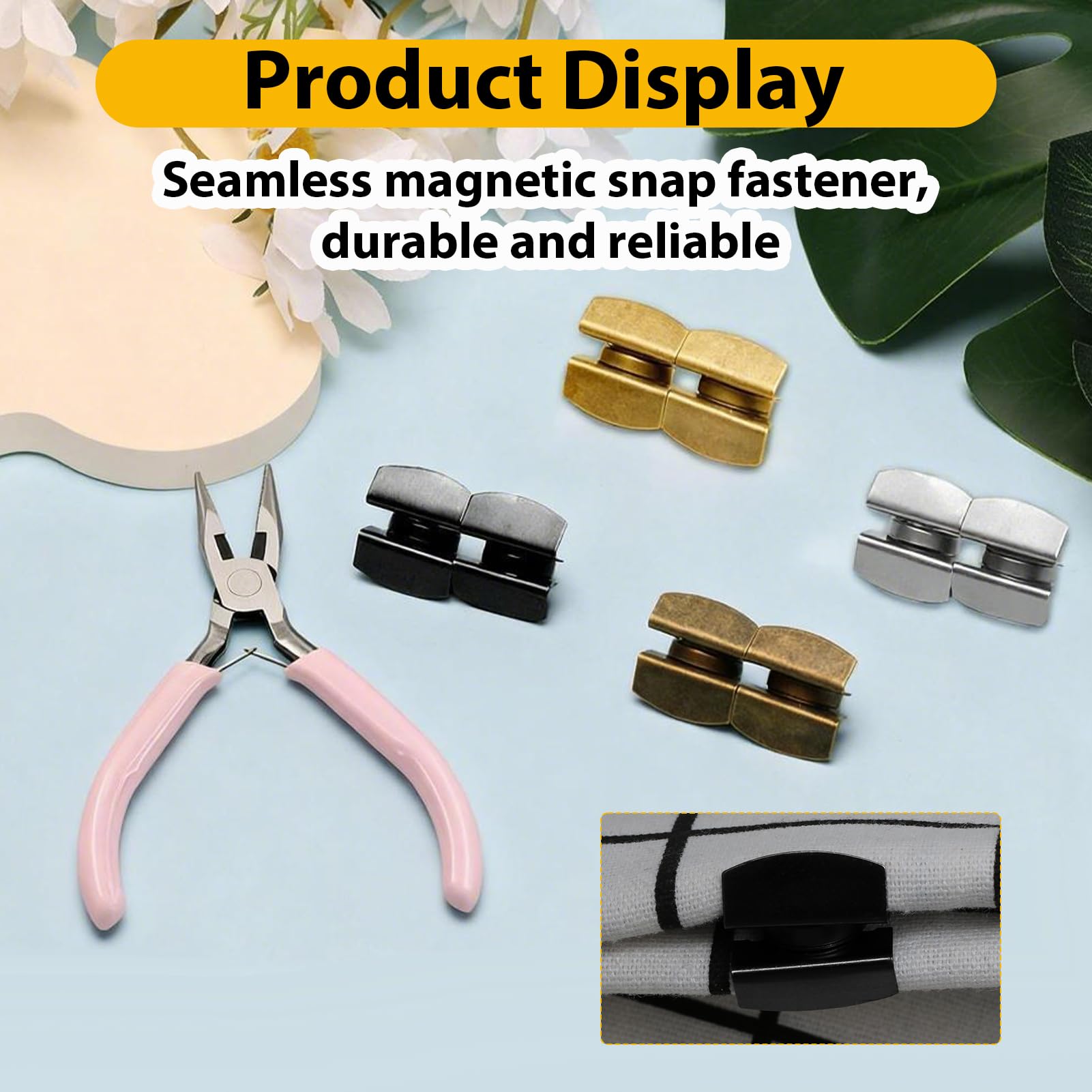 RJLCTH 24 pares de broches magnéticos para bolsos y bolsas, 4 colores con pinzas | Acabados dorados y plateados, bronce y cobre, cierres magnéticos sin costuras, ropa, ganchillo y proyectos de manualidades