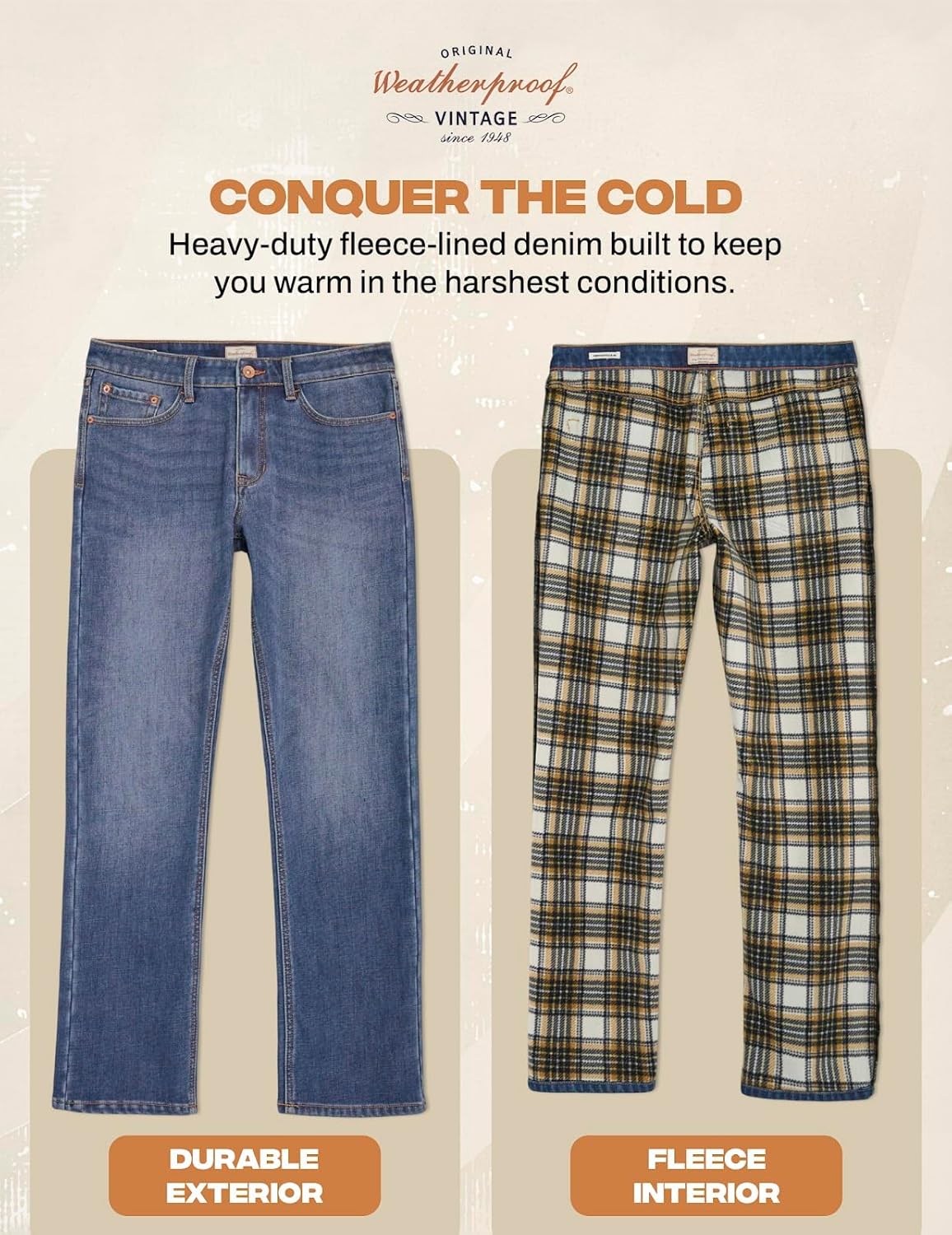 Weatherproof Vintage Fleece Lined Jeans Men - Regular Fit | Soft & Warm, Cold Weather Insulated Fleece Winter Pants for Men - Image 3