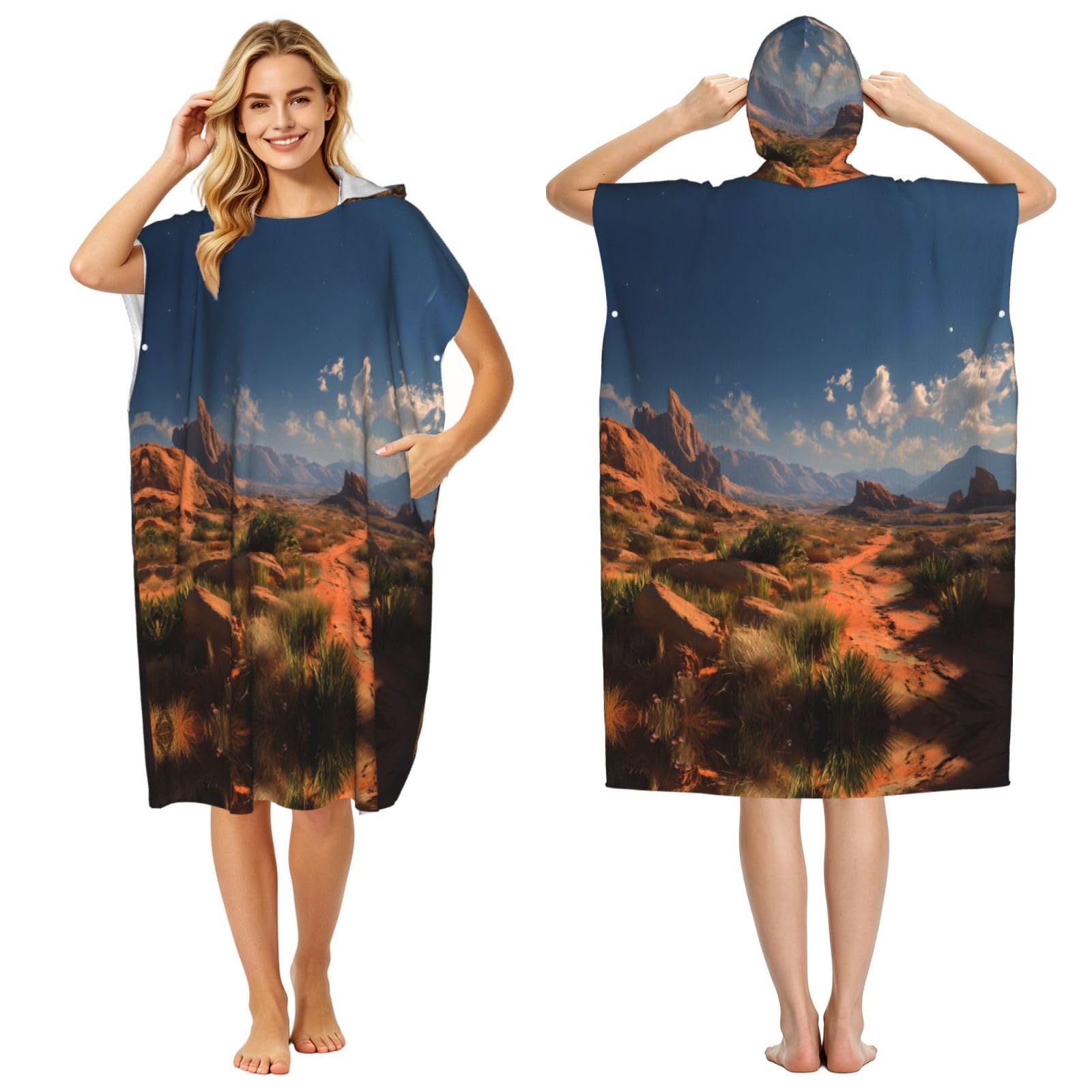 ESNAIUVCD Desert Scenery Print Changing Robe, Hooded Towel Poncho For Swimming Pool, Beach,Quick Dry Light Weight Towelling Poncho
