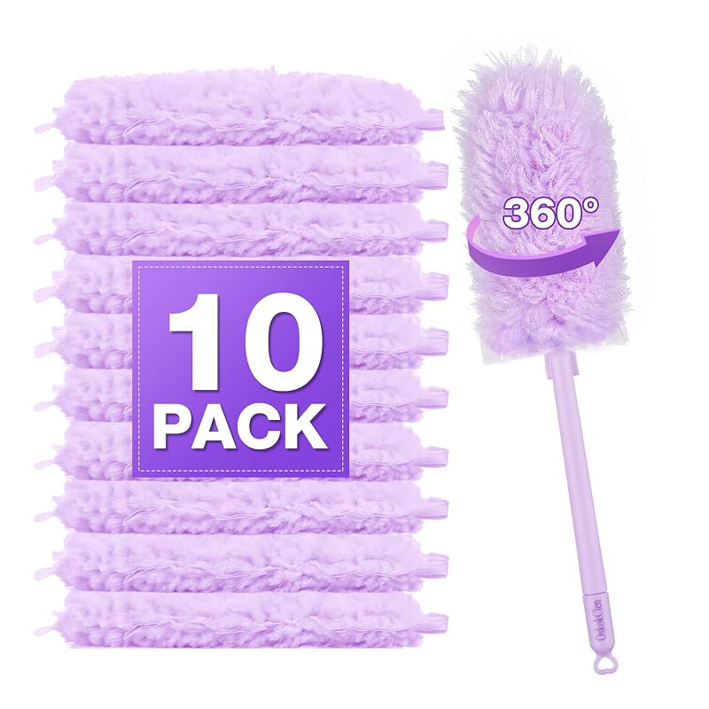 Espanador para Limpeza com Refis Descartáveis OskokClen, Cabo de 33 cm, Roxo, Kit com 10 peças