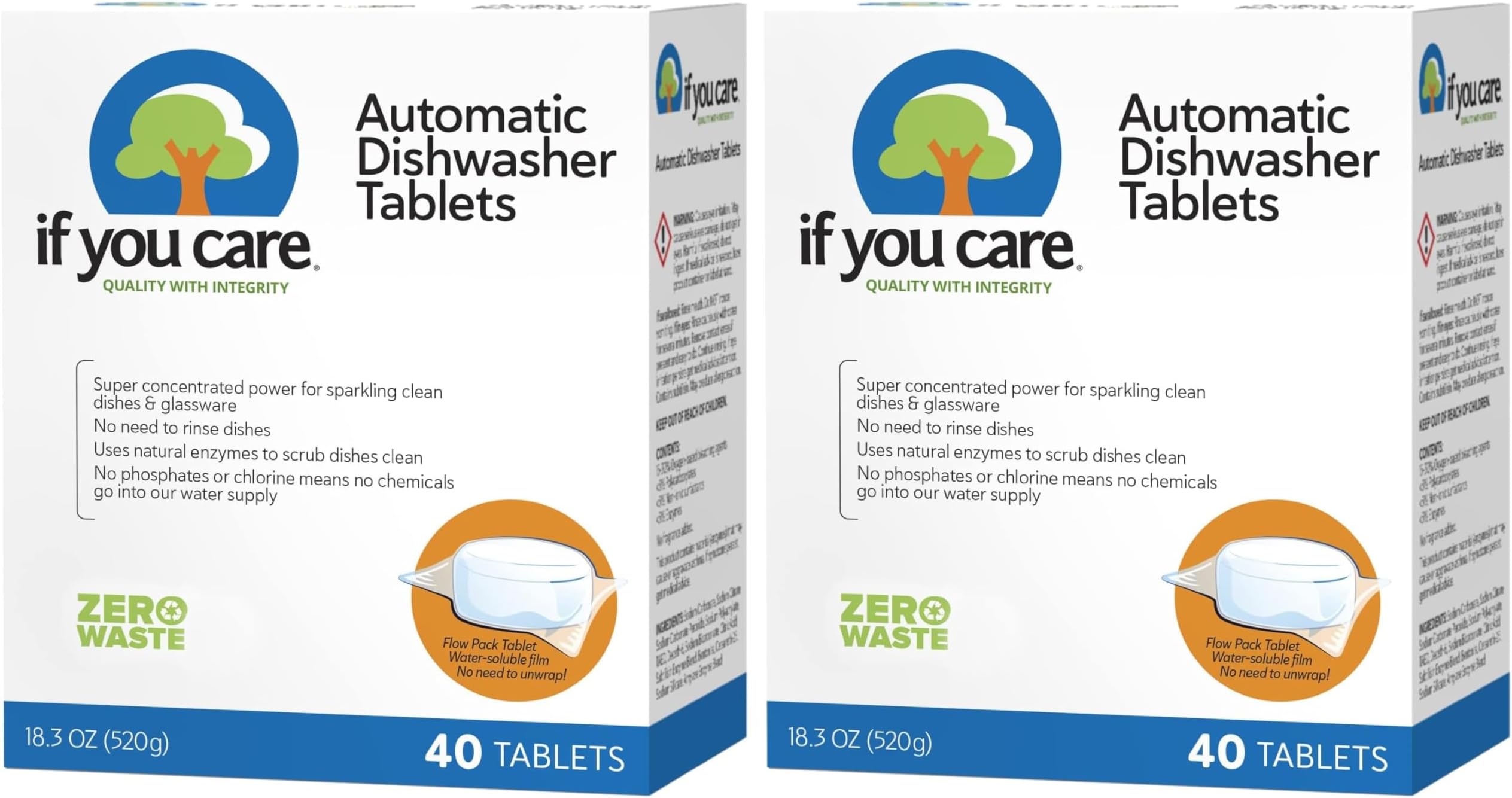 If You Care Dishwasher Tablets 40 Count - Powerful, Plant Based, Concentrated, Biodegradable, Natural Dish Cleaner Detergent, Dishwashing Soap Tabs (Pack of 2)