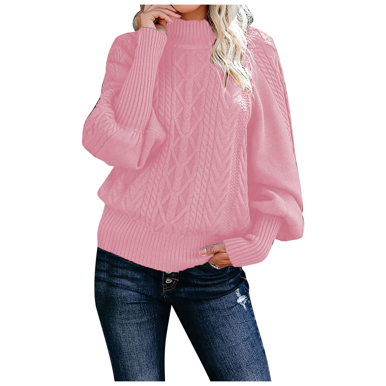 Turtleneck Sweater Women 2025 Winter Chunky Knit Sweaters Long Bat-Sleeve Pullover Lightweight Casual Jumper Tops