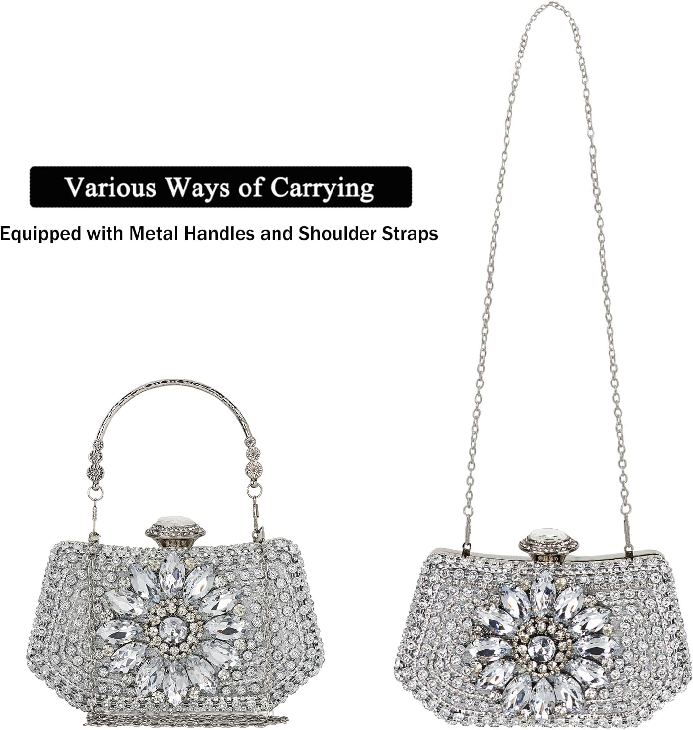 Womens Sparkly Rhinestone Crystal Clutch Glitter Sequin Evening Bag Purse Handbag for Bridal Wedding Party Prom - Image 5