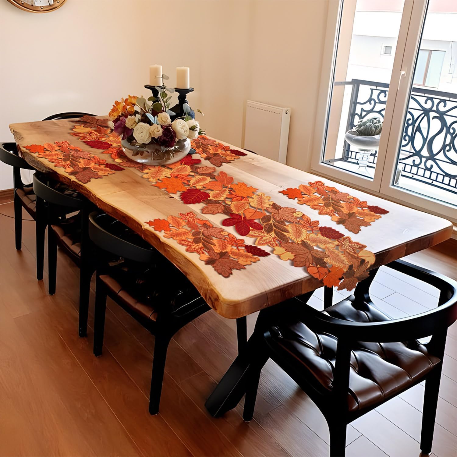 Fall Table Runner 120 Inches Long Autumn Maple Leaf Embroidered Table Runner for Thanksgiving Harvest, Fall Theme Dining Decor with Leaf Patterns Decoration for Home