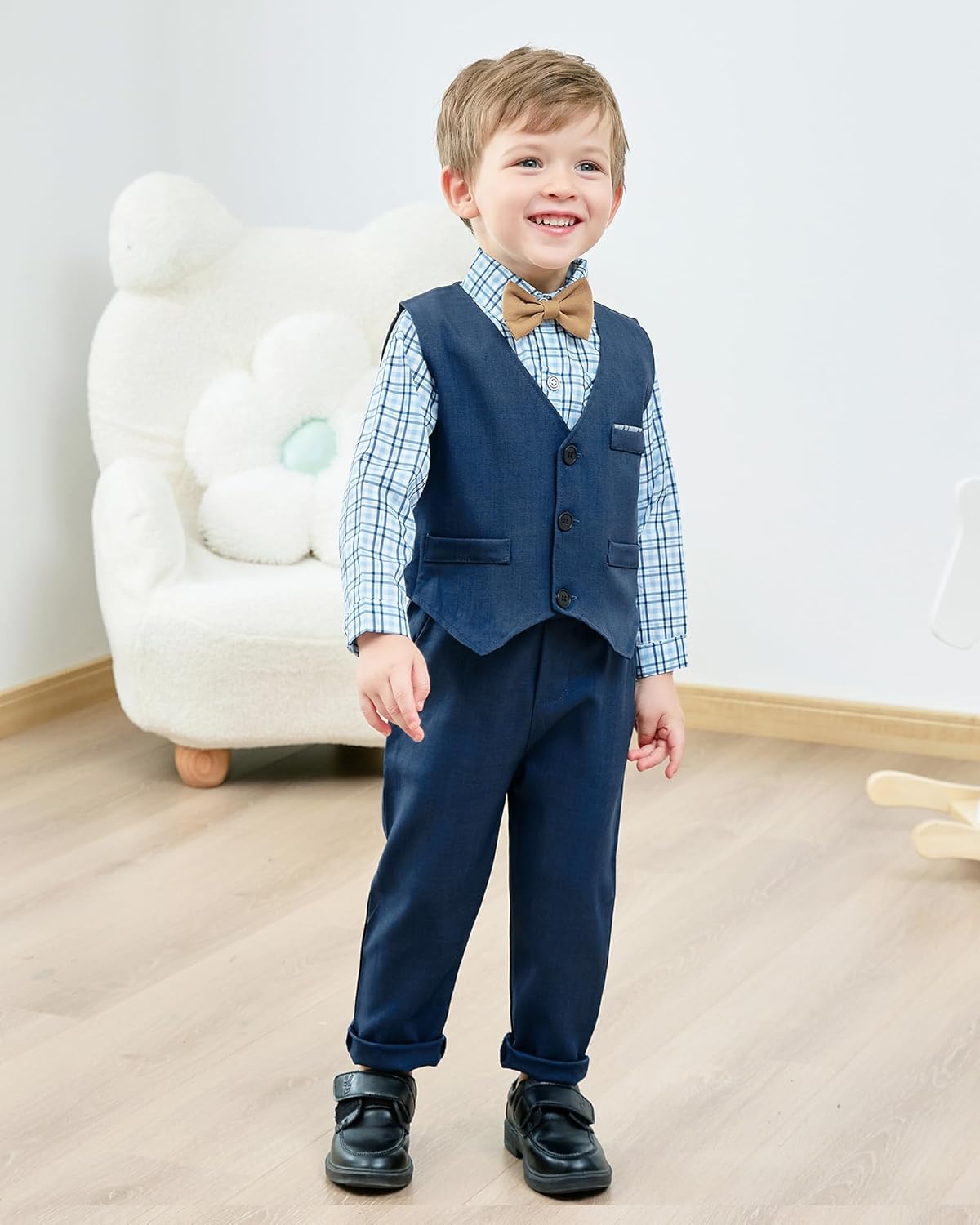 ZOEREA Toddler Boy Suit Formal Wedding Outfits Gentleman Clothes Long Sleeve Shirt + Suspender Pants + Bowtie - Image 2