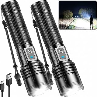 Flashlight Rechargeable LED High Lumens - 99,000 lm Super Bright Flash Light with 5 Modes, Powerful Lintera for Home, Camping(2 Pack)