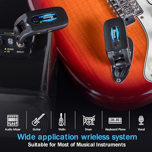 Miniatura 6 de Sistema de guitarra inalámbrico de 2.4 GHZ, receptor transmisor de guitarra inalámbrico digital recargable con 4 canales y más de 10 horas de
