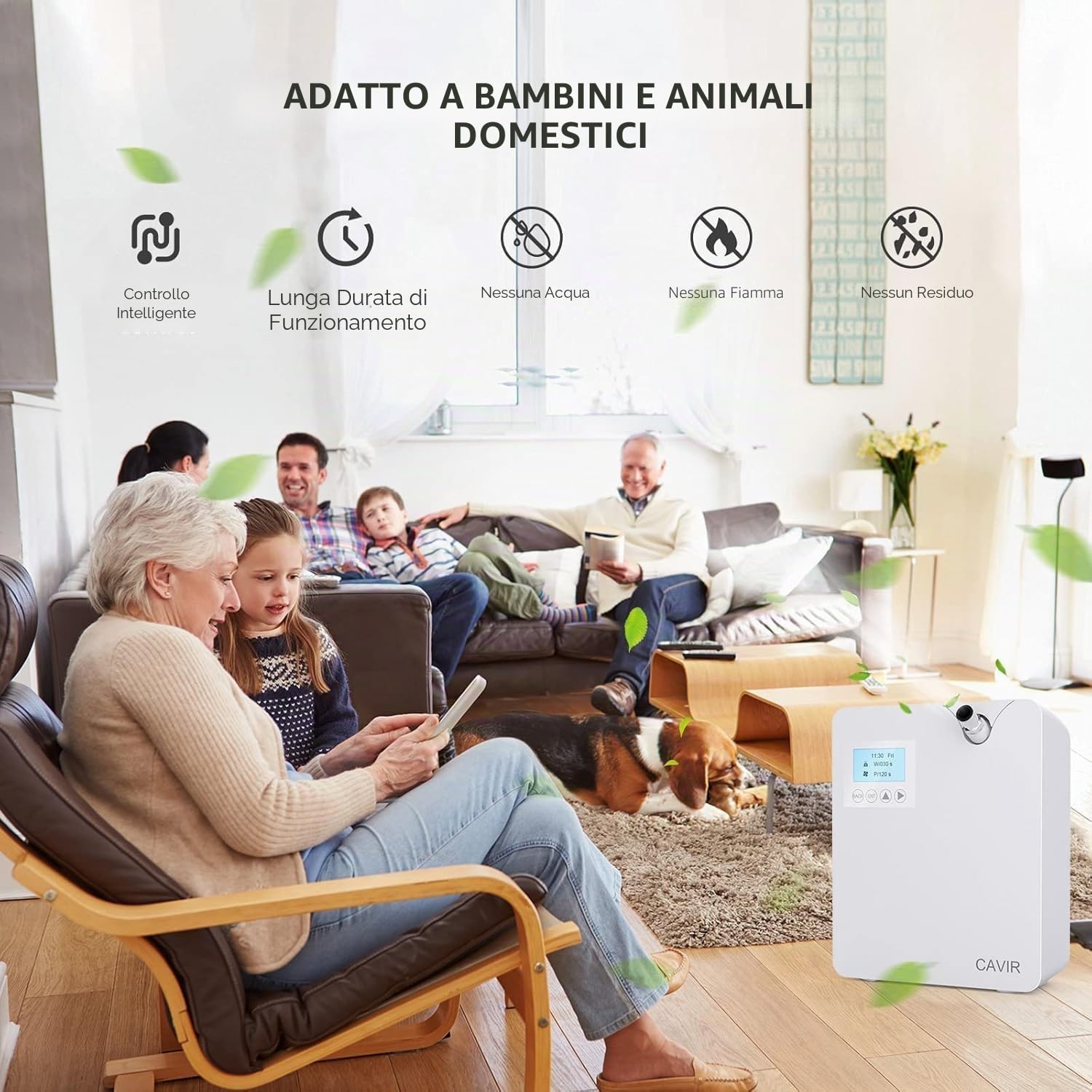 Cavir Diffusore di oli Essenziali, 300 mL Tecnologia di Nebulizzazione Senza Acqua, copertura di 2000 piedi quadrati, compatibile con sistemi HVAC
