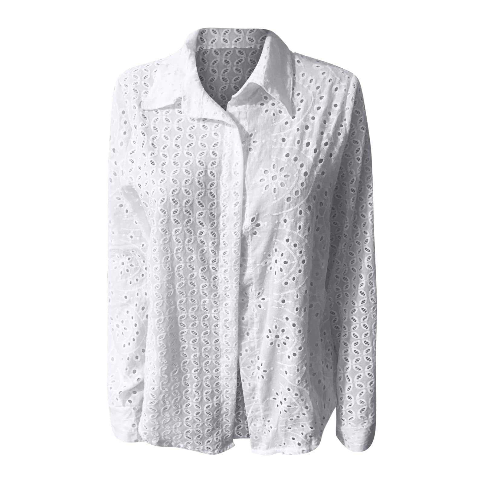 T Shirt Femme Longues en Dentelle Brodée pour Chemise Boutonnée À Manches Ajourée Brodée, La Chemisier Tee Fleurie Bleu Marine Womens Tee-Shirt Col V Blouse Rouge Chic Tunique Grande