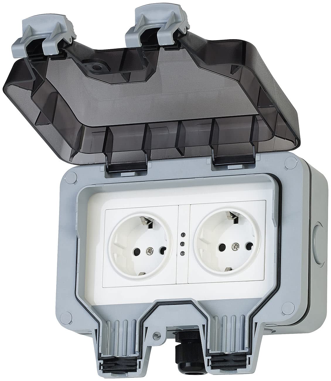 Luminea Presa doppia da esterno WiFi IP66, controllo app e voce, 16 A, grigio/nero