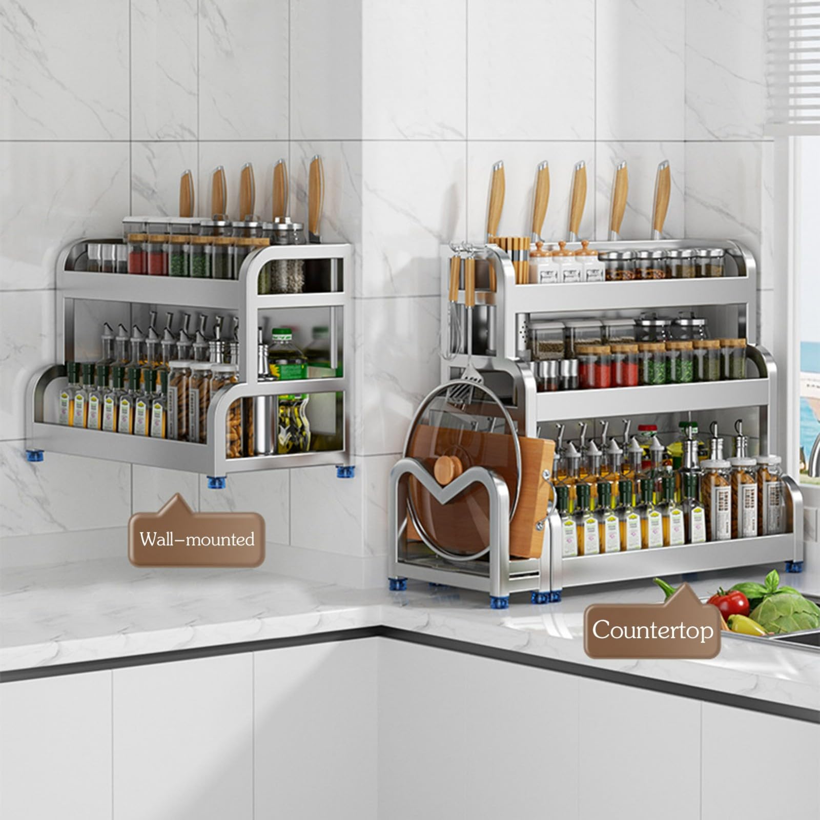 Abtropfgestell mit 2 Ebenen, verstellbar, Edelstahl, multifunktional, Ständer für Gewürze, Messer und Schneidebretter, Schrank, Sto Solut, 2 Stück