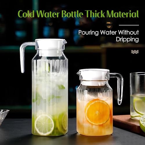 Miniatura 3 de Jarra acrílica, 16.9 fl oz18 onzas, botella de jugo transparente de acrílico a rayas, jarra de jugo frío con tapa, botella de agua fría para jugo