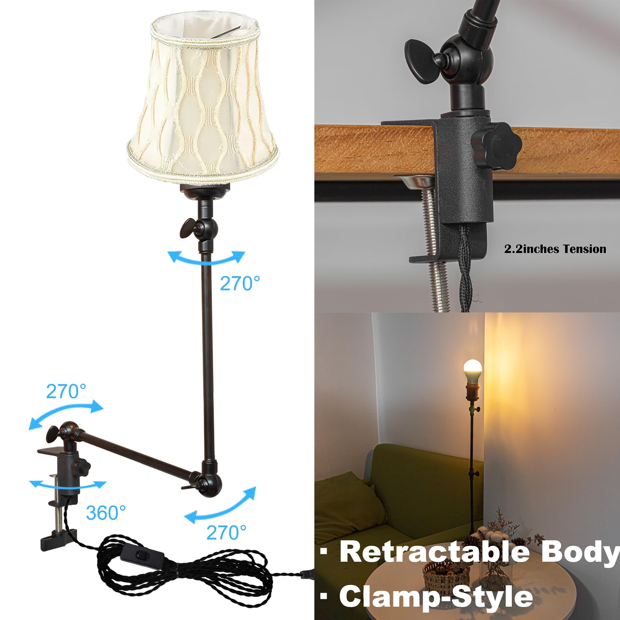 Klemmleuchte mit Fernsteuerung,1 Packung Leselampe mit 2,5 m Kabel, Dimmbar Nachttischlampe,Augenpflege Schreibtischlampe für Büro Heimgebrauch, E27 Lampenhalterung - DZ0332/2