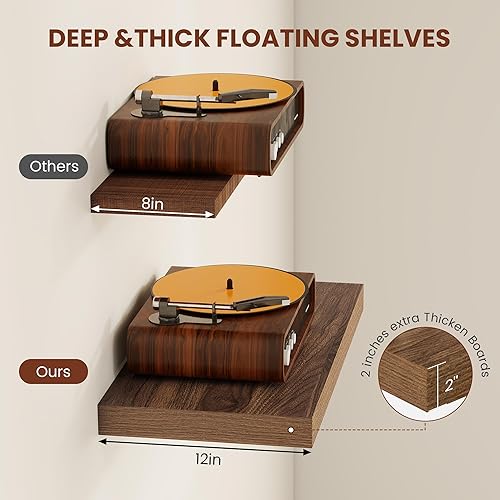 Vista 4 de Vivelove 12 Inch Deep Floating Shelves for Wall, 24" X 12" X 2" Floating Shelf, 2 Inch Thick Shelf for Bathroom Bedroom Kitchen Book Room, Modern