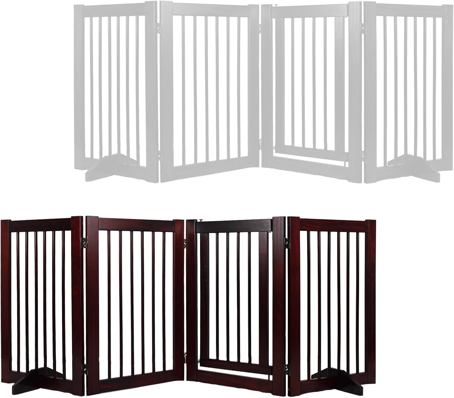 Wooden Freestanding Pet Gate, Pet Gate for Dogs, 29.5inch 4-Panel Wooden Dog Fence with 2 Support, Feet Folding Dog Gate for Indoor, Doorway, Stairs, Kitchen, 81.5“L×30”H (Brown)