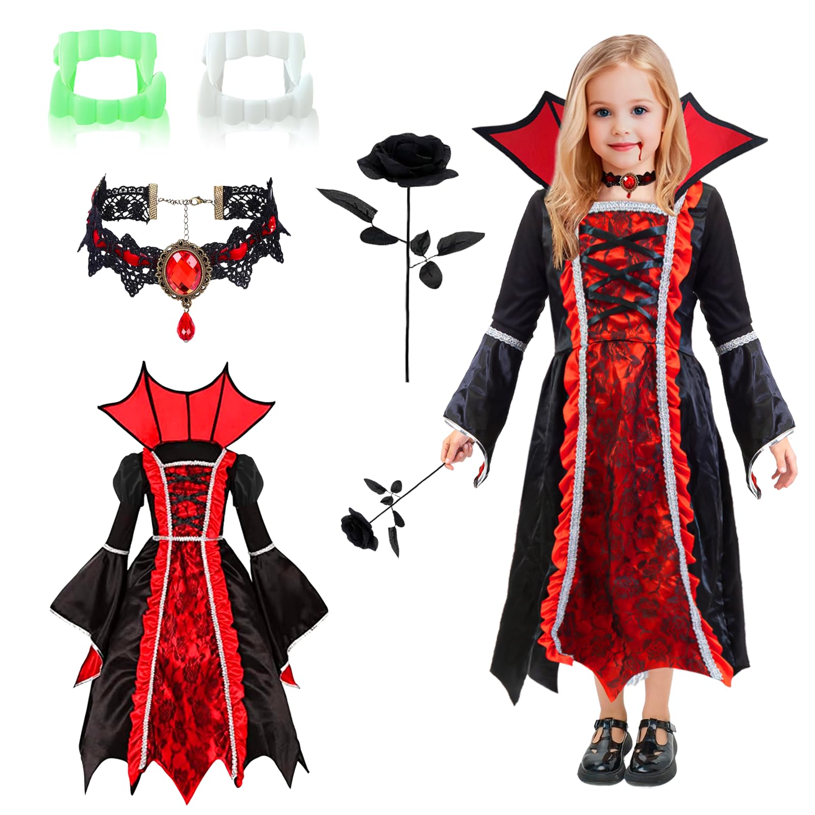 YIBEBE Disfraz de Halloween de Vampiro para Niña: Bruja Vampiresa Sacerdotisa Disfraz de Cosplay vestido gótico de Vampiro