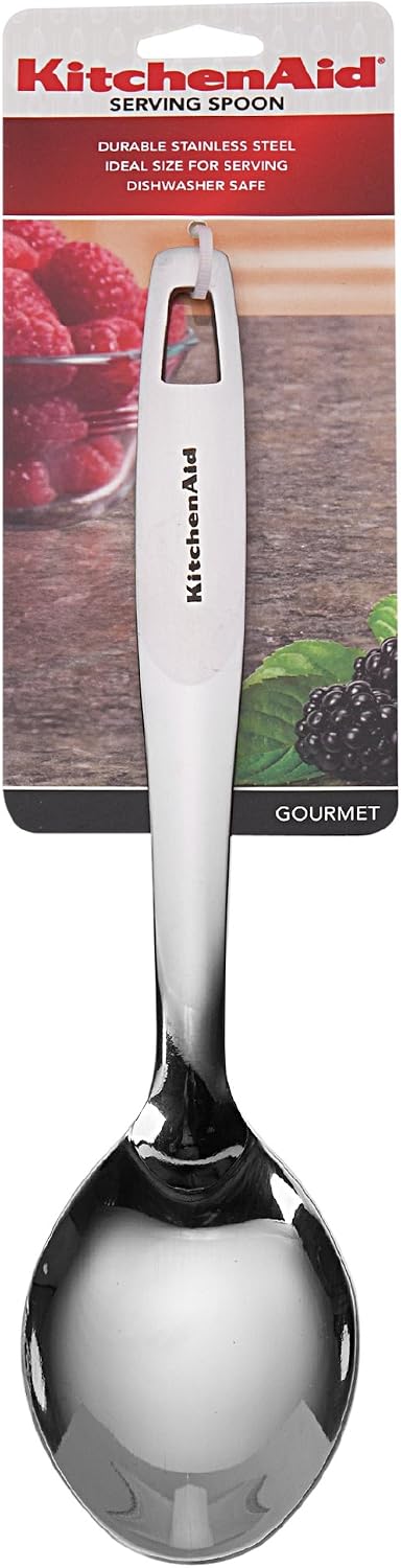 KitchenAid KN082OHSSA Gourmet Stainless Steel Serving Spoon, Silver, Small -