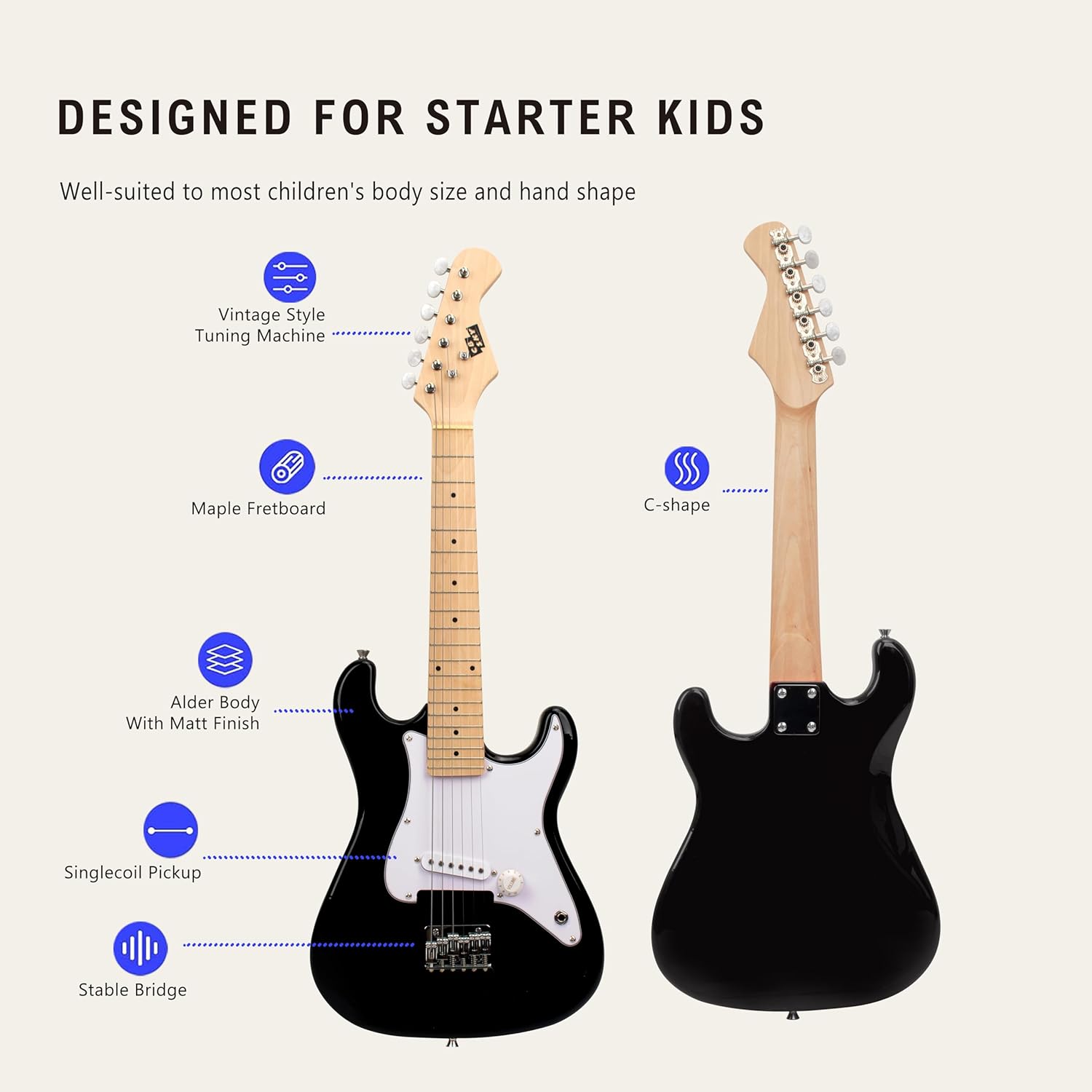 32 Inch Kids Electric Guitar Beginner Kit, Junior Size Mini Electric Guitar for Children with Amplifier and Guitar bag, Unisex (Black)