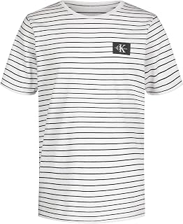 Boys' Short Sleeve Striped Crew Neck T-Shirt, Soft, Comfortable, Relaxed Fit, Linear White, 18-20
