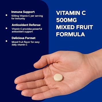 GNC Vitamin C 500mg, Mixed Fruit, 180 Chewables, 180 Servings