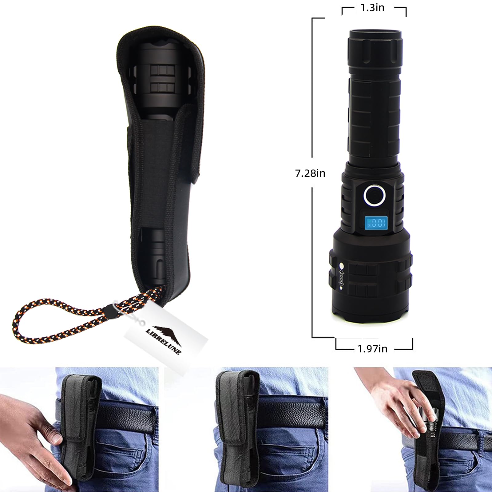 Lampe Torche LED Ultra Puissante 1000000 Lumens Rechargeable USB-Torche Tactique 1500m de Portée,IP67 Étanche,5 Modes Pour Camping, Randonnée, Survie, Urgence