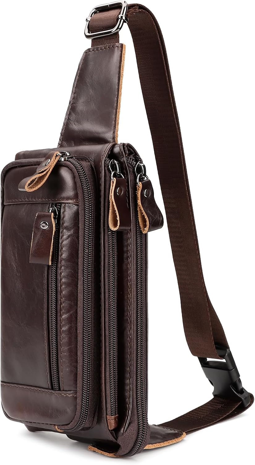 Leather Fanny Pack for Men Women, Fashion Waist Packs Small Crossbody Chest Bag with Adjustable Belt for Outdoor Travel Hiking Cycling