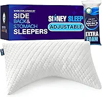 Travesseiro para dormir de lado e de barriga para cima Sidney Sleep, conforto para pescoço e ombro, enchimento de contorno ajustável, enchimento extra incluído, tamanho Queen, branco
