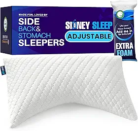 Travesseiro para dormir de lado e de barriga para cima Sidney Sleep, conforto para pescoço e ombro, enchimento de contorno ajustável, enchimento extra incluído, tamanho Queen, branco