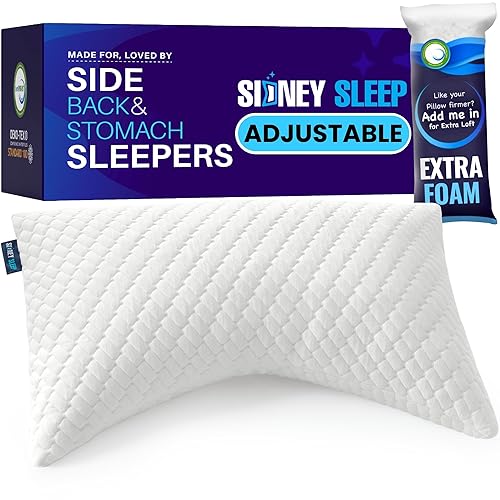 Sidney Sleep Adjustable Curved Contour Fill Pillow – Queen Size – for Side and Back Sleepers – Neck & Shoulder Comfort Support – Extra Fill Included (White) - White - Queen (Pack of 1)