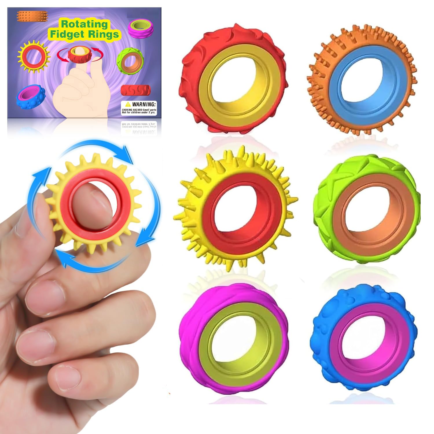 Bambebe Fidget Sensory Rings - Quiet Textured Finger Toys for Kids & Adults, Calming Stress Relief for Autism, ADHD, Anxiety, Suitable for Classroom & Office
