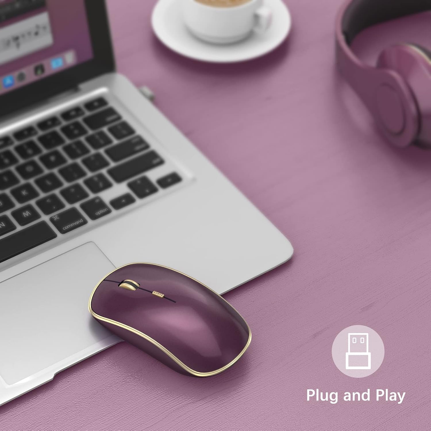 J JOYACCESS Wireless Mouse for Laptop, 2.4G Slim Wireless Silent Mouse, Portable Wireless Computer Mouse, 3200 DPI, USB Wireless Mouse for Desktop, Notebook, Chromebook, PC (Wine Red)