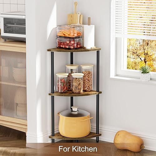Miniatura 6 de SRIWATANA Estante esquinero de 3 niveles para espacios pequeños, estante de esquina de pie de 29.5 pulgadas, exhibición de esquina vintage y estante