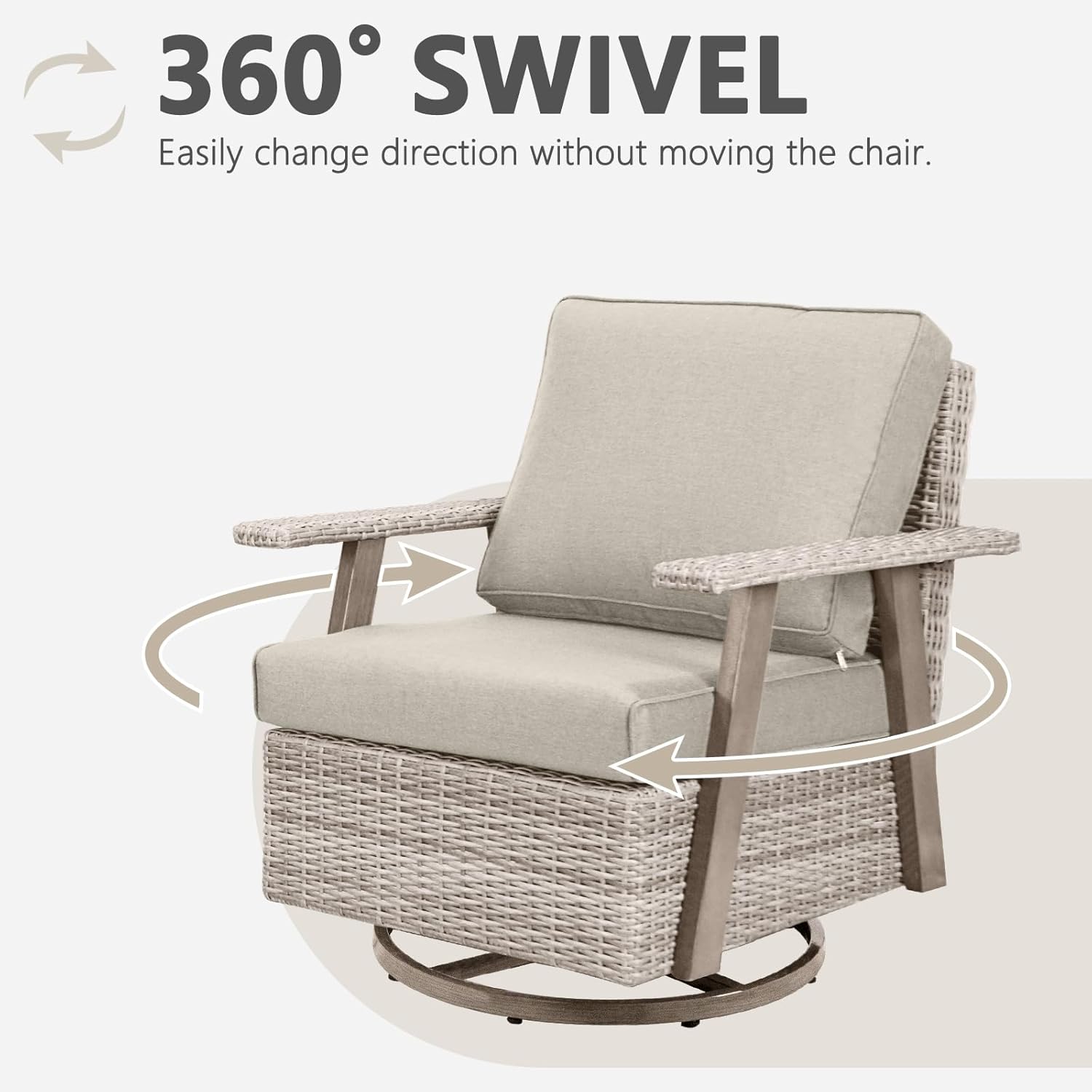 3 Pieces Outdoor Patio Furniture Set with Swivel Rocking, PE Wicker Outdoor Swivel Chairs Set of 2 with Side Table, Oversized Patio Rocking Chairs Set for Porch, Balcony, Deck, Backyard