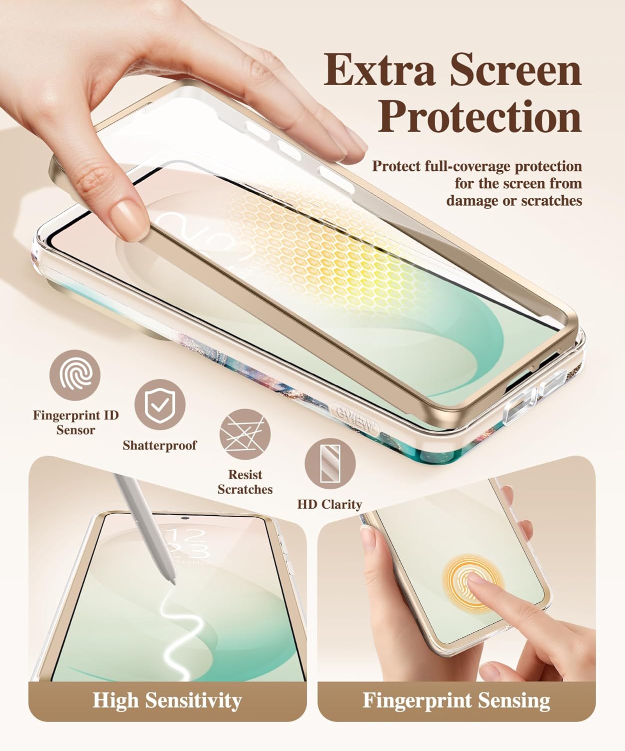 GVIEWIN for Samsung Galaxy S26 Plus Case, [Slide Camera Cover & Built-in Screen Protector] [Military-Grade Shockproof] Marble Rugged Full Body Protection Phone Case for S26+ Plus 6.7",Drift Sand/Brown