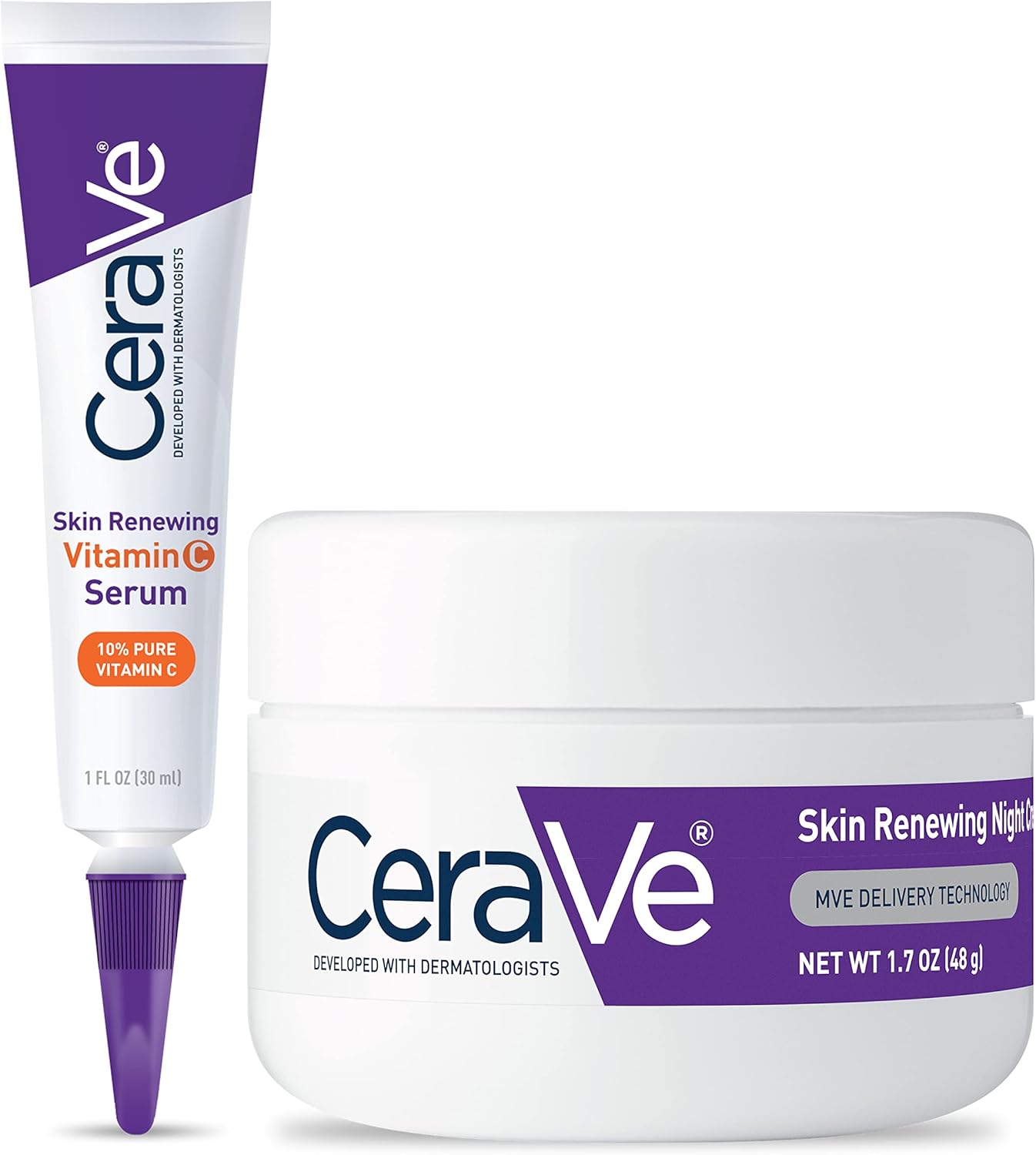 CeraVe Vitamin C Serum and Night Cream Skin Care Set Brightening