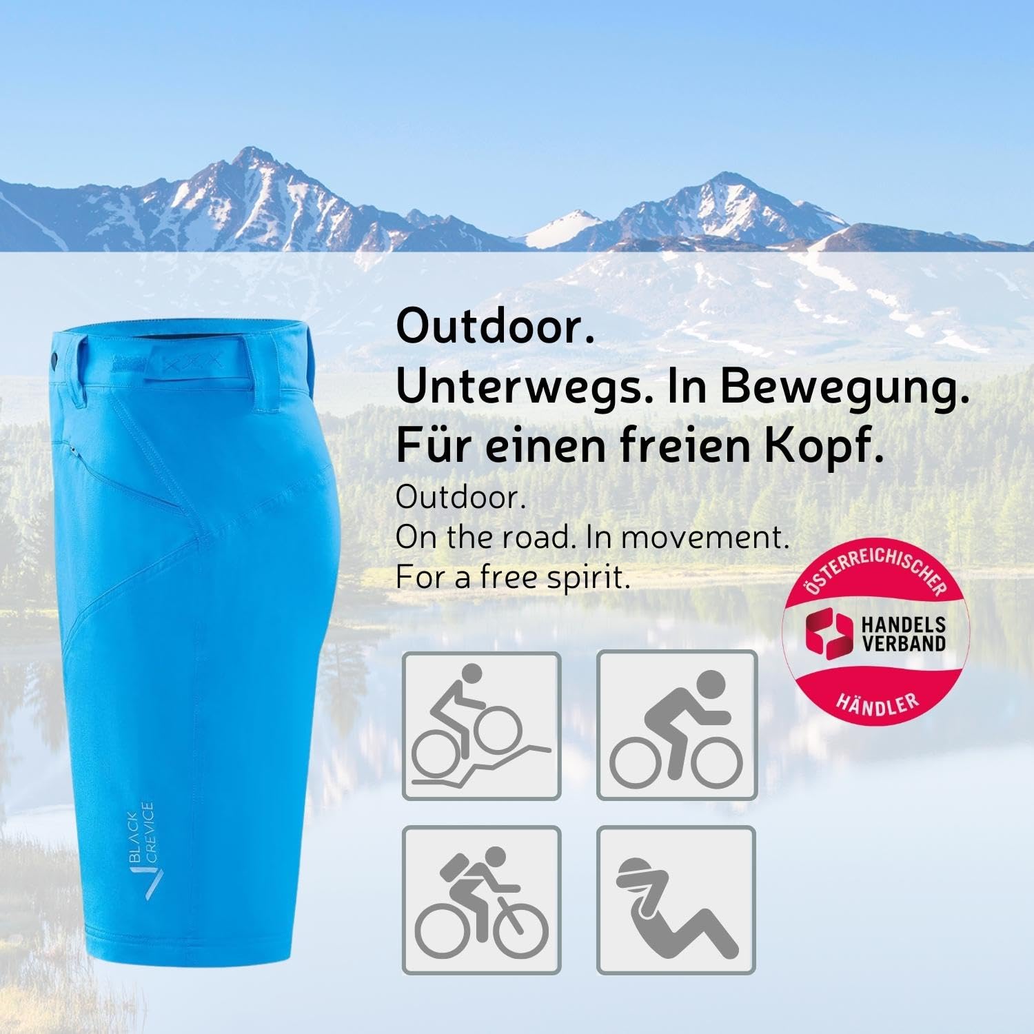 Black Crevice Herren MTB-Hose I Radfahrhose-Herren I Herren Radlerhose I wasserabweisend & schnelltrocknend I strapazierfähige & atmungsaktive Mountainbikehose mit angenehmer Polsterung