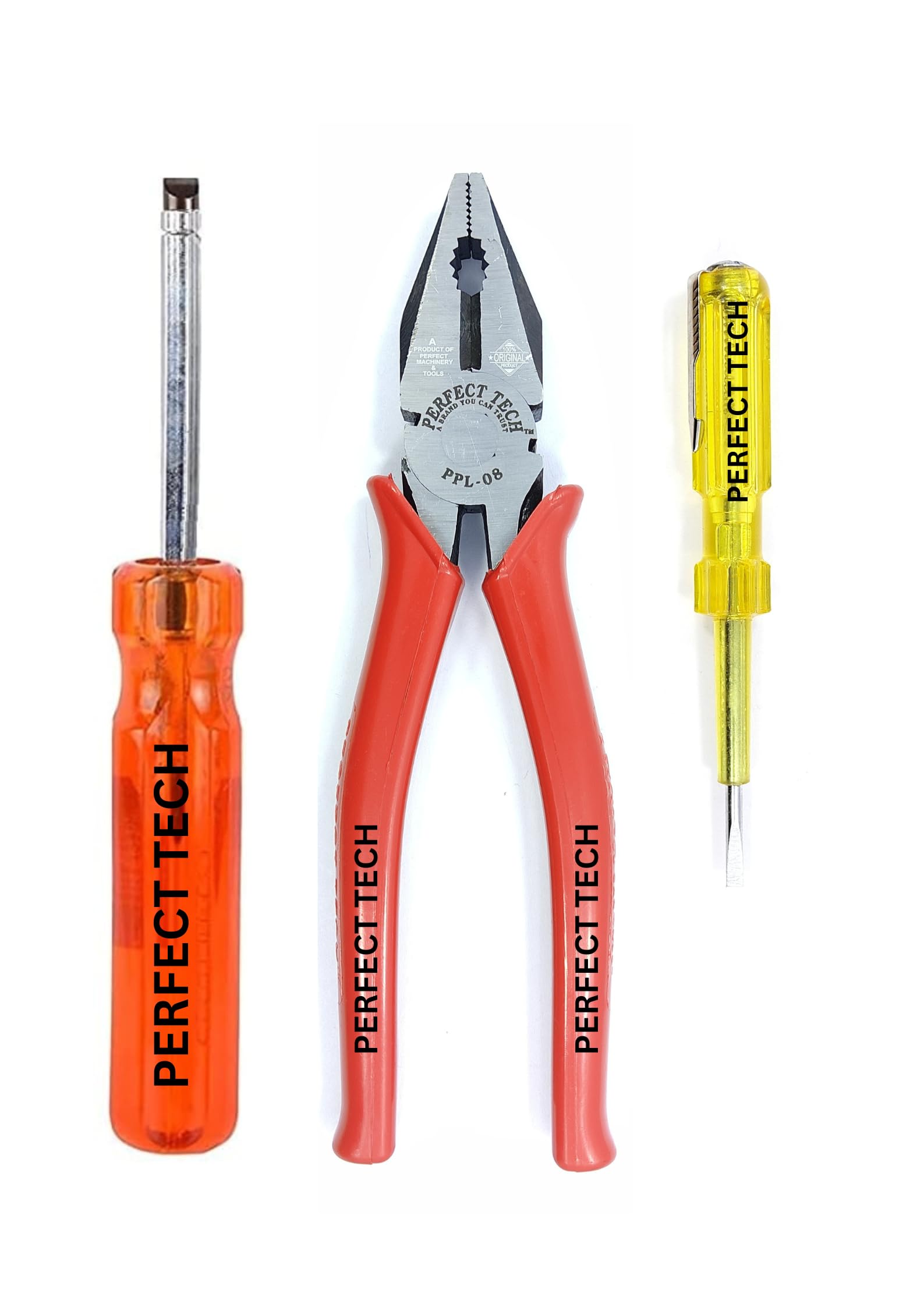PERFECT TECH Combo Set of 3 Screwdriver 8 Inch | Combination Cutting Plier 8 Inch | Analog Tester 5 inch | Tools Kit Set | 2 in-1 Multi Purpose | Steel Pliers Original |Heavy Duty | Bulb Tester Steel (B0CF5BM73K) Amazon Price History, Amazon Price Tracker